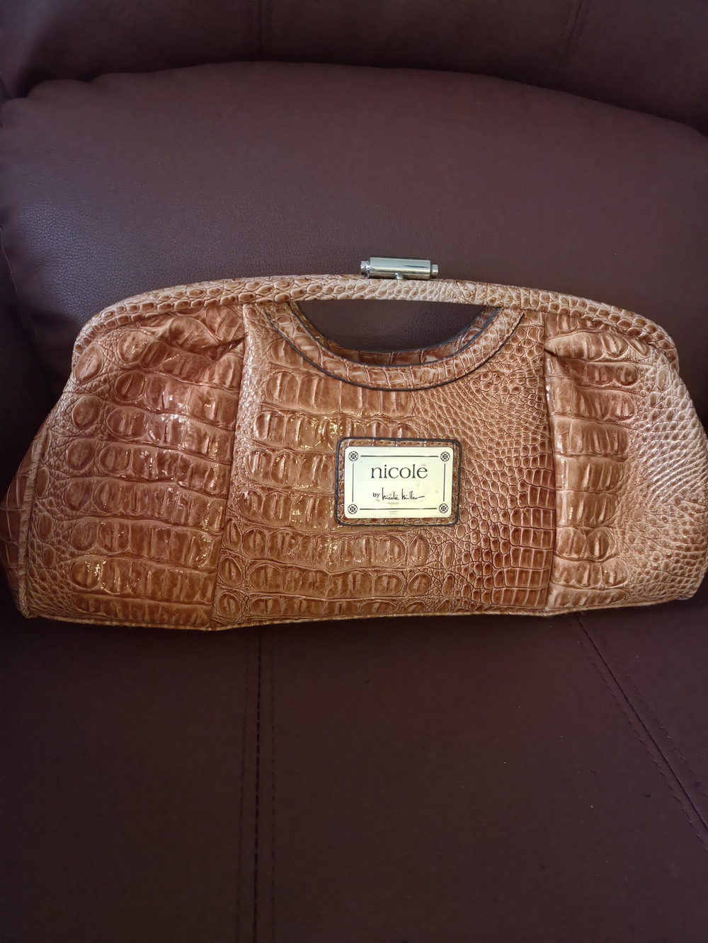NWOT Nicole by Nicole Miller Brown Croc-Embossed Clutch